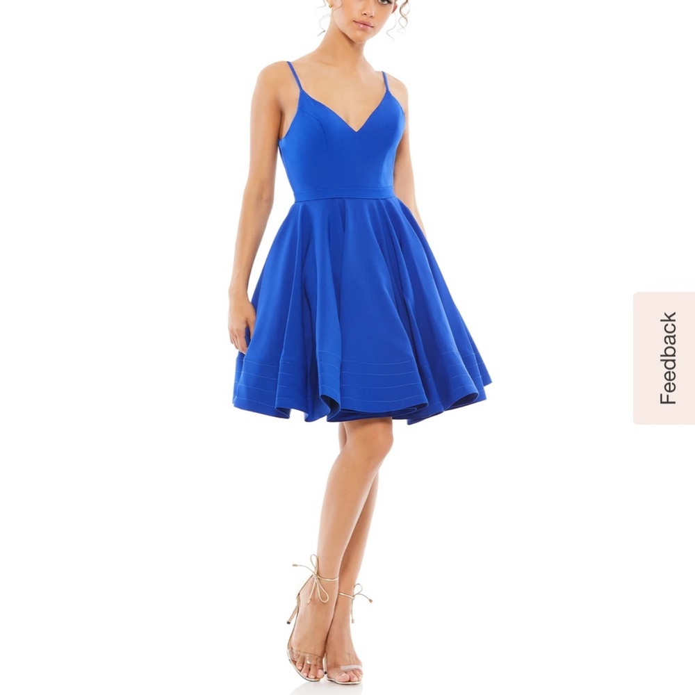 Ieena for Mac Duggal Blue Low Back A line Party Dress